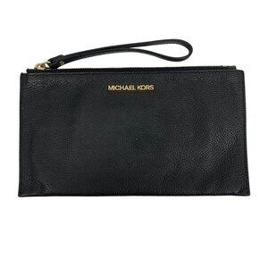 Michael Kors Jet Set Black Pebbled Leather Lrg Wristlet Zip Clutch 38S9XTTC3L